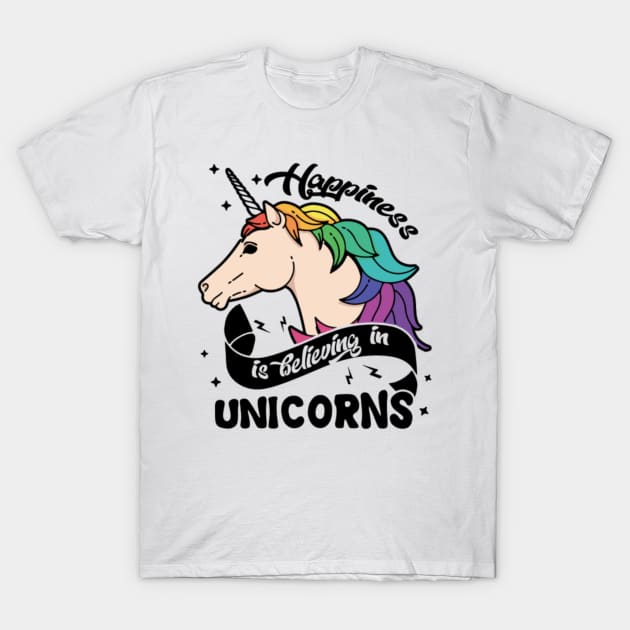 Happiness Believe In Unicorns Shirt T-Shirt by Xizin Gao